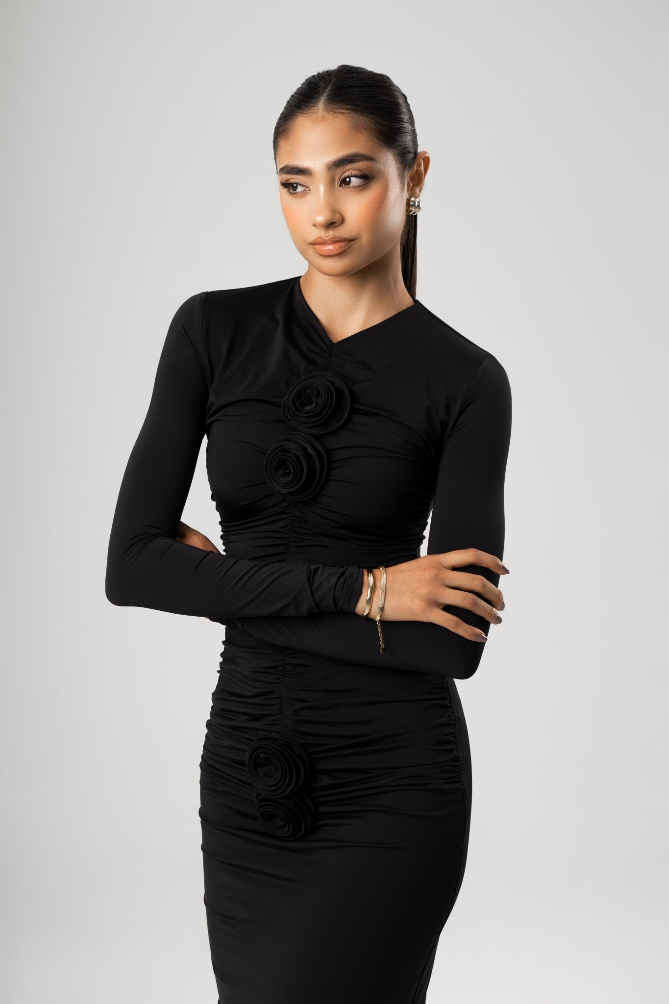 NAYA MIDI DRESS - BLACK - Lani Lou Brand