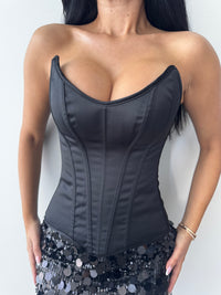 VIVIENNE SATIN CORSET - BLACK