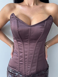 VIVIENNE SATIN CORSET - ESPRESSO