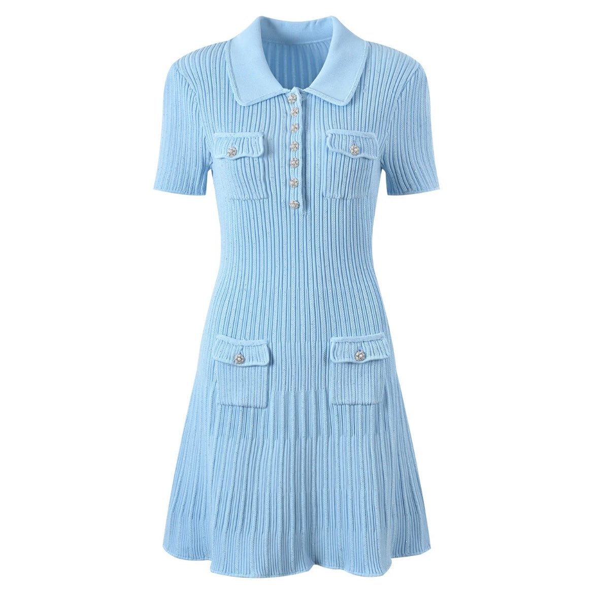 ELLE RIBBED KNIT DRESS - SKY BLUE - Lani Lou Brand